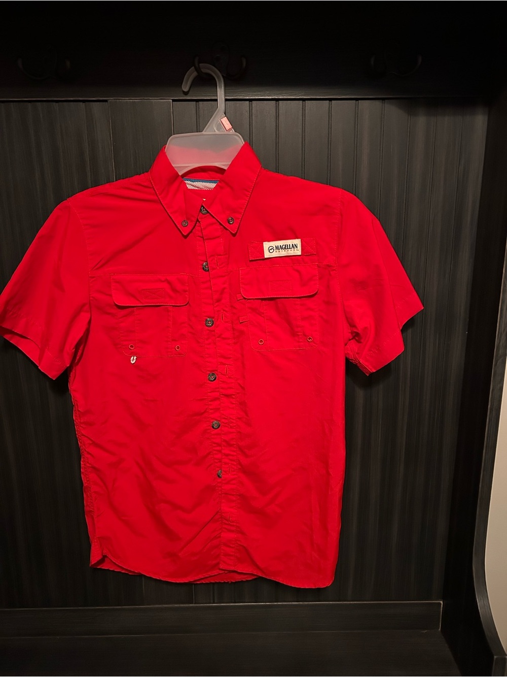 Magellan Outdoors Boys Short Sleeve Button-Down Shirt - Red